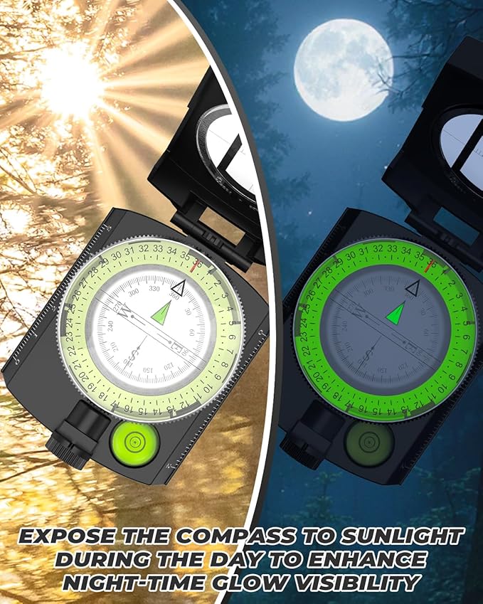 Sportneer Compass: Accurate Durable Lightweight Orienteering Compass with Strap and Carrying Case, Glow in The Dark Waterproof Hiking Essentials for Camping Backpacking, Best Survival Gifts for Kids