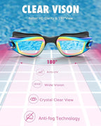 Aegend Swim Goggles for Kids Youth 3-14 Anti-Fog Anti-UV Comfort Fit Goggles for Swimming