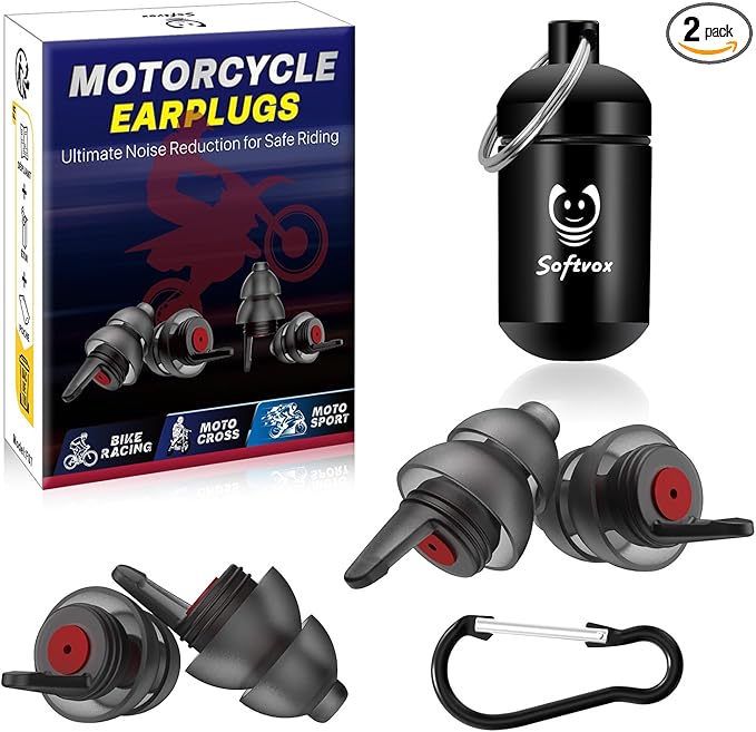 Motorcycle Ear Plugs for Wind Noise Reduction, 2 Pairs Reusable Motorcycle Accessories - Moto Earplugs, Soft Comfortable Hearing Protection for Motorbike, Touring, Racing, Riding - 25dB, Biker Gifts
