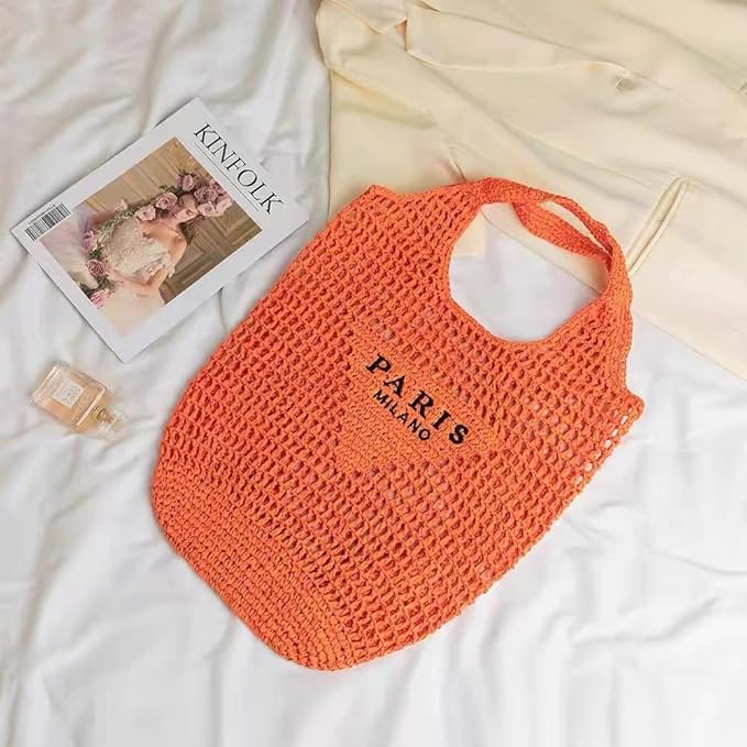 POOOPSSD New Woven Bag, Straw Mesh Tote Bag, Beach, Shoulder Bag, Hobo Women, Foldable Large Capacity, for Holiday.