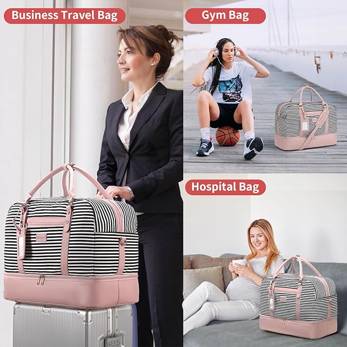 Wogarl 4PCS Weekender Bags for Women Large Overnight Weekend Travel Duffel Carry on Shoulder with Shoe Compartment Canvas Toiletry Bag for Travel Business Gym