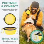 Collapsible Dog Bowls for Travel, Portable Dog Water Bowl & Food Bowl for Dogs and Cats, Foldable Pet Feeding Dish for Walking Hiking Camping with Carabiner, BPA Free, Yellow