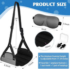 Yerliker Airplane Foot Hammock(Memory Foam) with Earplugs and Eye Mask Travel Necessities Adjustable Airplane Desk Foot Rest for Long Trip Pain and Swelling Relief(Gray)