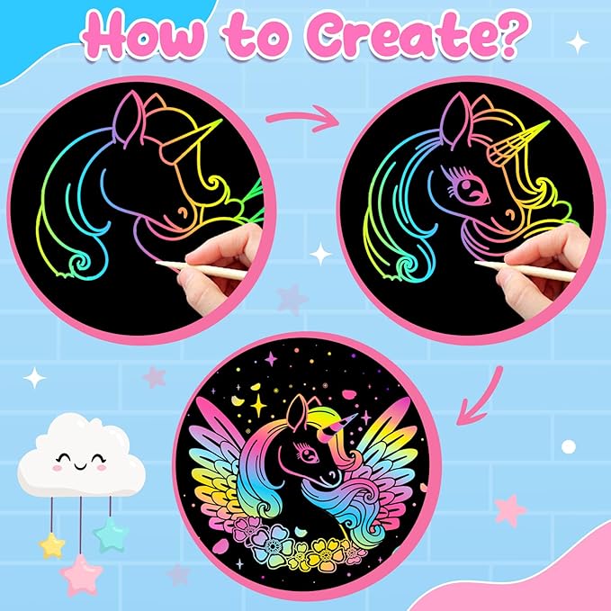 ZMLM Scratch Paper Art-Crafts Gift: 2 Pack Rainbow Notebooks Supplies Toys Easter Basket Stuffers for 3 4 5 6 7 8 9 10 Years Old Girls and Boys Kids Birthday Party Travel Games (Pink & Blue)