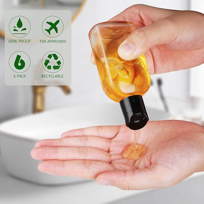 Clear Plastic Travel Bottles for Toiletries With Disc Top Caps - 6 Pack 3.4 oz TSA Approved Containers for Shampoo, Conditioner