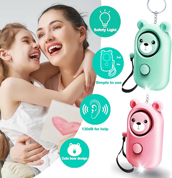 Personal Alarm Keychain 130dB 2 Pack, Multi-Function with LED Light, Safety Loud Self Defense for Women Girl Kids Elderly, Portable Security Cute Safe Sound Siren (Green+Pink)