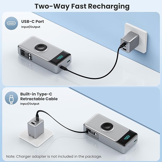 5-in-1 Portable Charger for iPhone,40800mAh Power Bank Built-in Retractable Cable and iWatch Charger,25W PD QC4.0 Fast Charging Battery Pack,Travel Essential Phone Charger for iPhone 17/16/15,Android