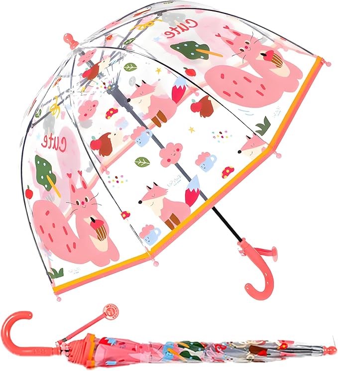 MRTLLOA Kids Clear Bubble Umbrella with an Easy Grip Curved Handle, Safety Transparent Dome Bubble Umbrella for Toddler Boys Girls
