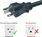 1Ft 20A AC Power Plug to T-Blade Adapter Cable, NEMA6-20P to 5-20R/ 6-15R/5-15R, 4 in 1 AC Adapter,12AWG Heavy Duty Extension Cable for Air Conditioner Etc.