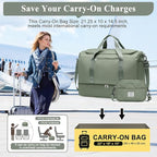 Extra Large Travel Duffle Bag,Carry on Overnight Bag with Shoes Compartment,Weekender Bags for Women for Travel Business Trips Sport Hospital,3 Pcs Set,Green
