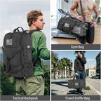 ETRONIK Gym Bags for Men Women, Tactical Duffle Bag Backpack with Shoe Compartment, 3 in 1 Carry on Travel Backpack with Wet Pocket, Weekender Overnight Range Bag for Workout Football Gym, Grey