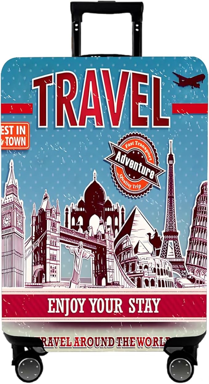 WUJIAONIAO Travel Luggage Cover Baggage Suitcase Cover Protector Skins 18-32 Inch (Tourist Attraction A28, L (for 25-28 inch luggage))