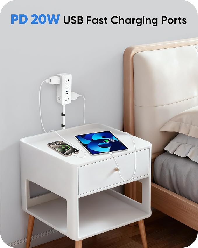 Electrical Outlet Extender Stick, Features 4 USB & 6 Outlets, 19in Flexible Extension Cord Access Hard-to-Reach Outlets, Wall Plug Power Socket Expander Nightstands Sofa Desk