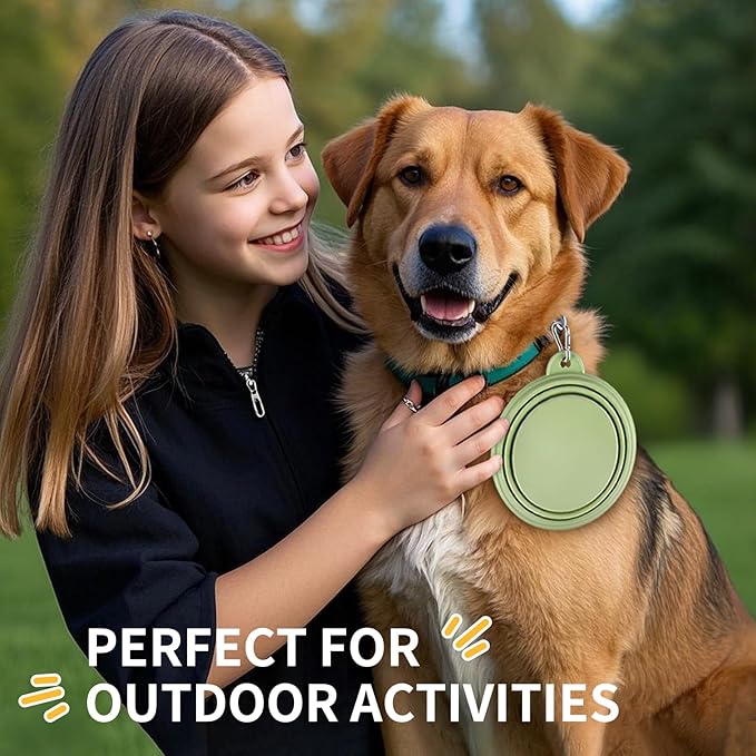 Collapsible Dog Bowls 2-Pack, Portable Travel Dog Bowl with Carabiner, Food-Grade Silicone Pet Bowl for Hiking, Walking(Macaron Violet and Green)