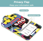 Rimilak 3 Pcs PU Leather Luggage Tags for Suitcase, Travel Cruise Luggage Tag with Privacy Flap, Name ID Label and Metal Loop for Women Men Baggage Handbag School Bag Backpack, Graffiti