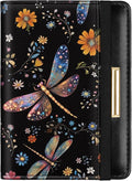 Passport Holder Cover Travel RFID Blocking Passport Cover Cute Flowers Passport Wallet with Elastic Band for Women, Dragonflies