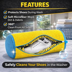 Shoe Washing Machine Bag for Sneakers, 360° Deep Clean Chenille Microfiber Laundry Bag with Hidden Zipper, Reusable Shoe Wash Protector for Running & Tennis Shoes (Yellow)