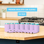 Blank Beer Can Cooler Sleeves (110-Pack) Soft Insulated Beer Can Coolies - HTV Friendly Blank Koolies in Bulk for Beer Cans & Bottles - Coolie Blanks for Vinyl Projects & Wedding Favors (Lavender)