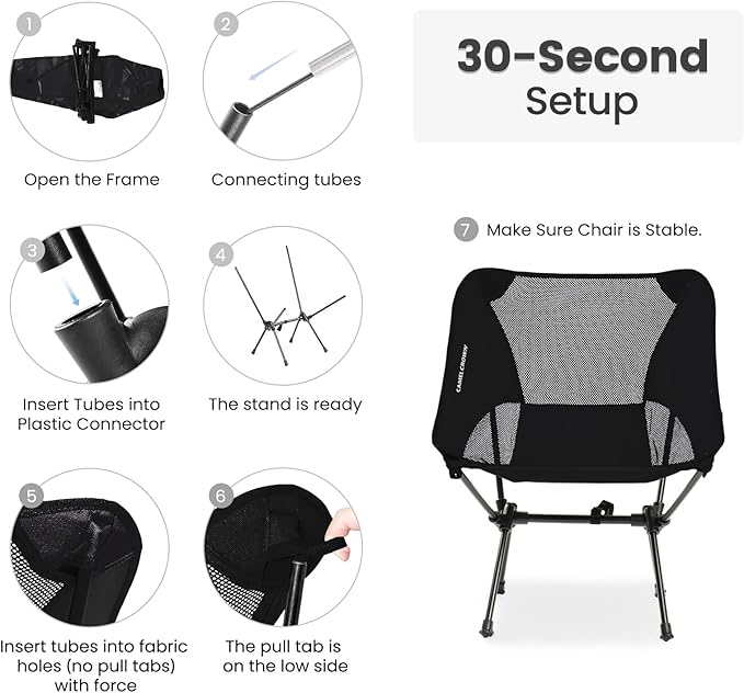 CAMEL CROWN Portable Camping Chair Lightweight Compact Folding Chair Mesh for Outdoor Camp Travel Beach Picnic Festival Hiking Backpacking Black 2 Pack