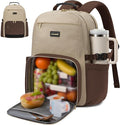 LOVEVOOK Lunch Backpack with Lunch Compartment,17 Inch Laptop Work Travel Insulated Cooler Backpack, Waterproof College Teacher Lunch Bag Box with Tumbler Holder,Gifts for Men Women,Khaki-Coffee-Black