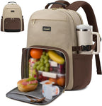 LOVEVOOK Lunch Backpack with Lunch Compartment,17 Inch Laptop Work Travel Insulated Cooler Backpack, Waterproof College Teacher Lunch Bag Box with Tumbler Holder,Gifts for Men Women,Khaki-Coffee-Black