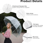 G4Free 52 inch Clear Bubble Umbrella, Large Canopy Transparent Dome Coverage Stick Umbrella, J Hook Handle European Style for Weddings,Prom,Graduation and Outdoor Events