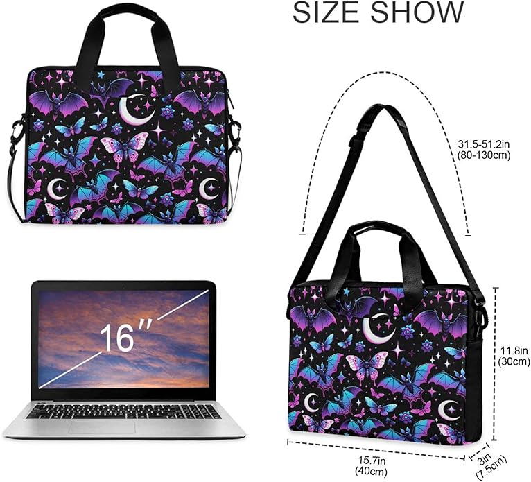 MNSRUU Laptop Bag for 15.6 inch Black Gothic Bats