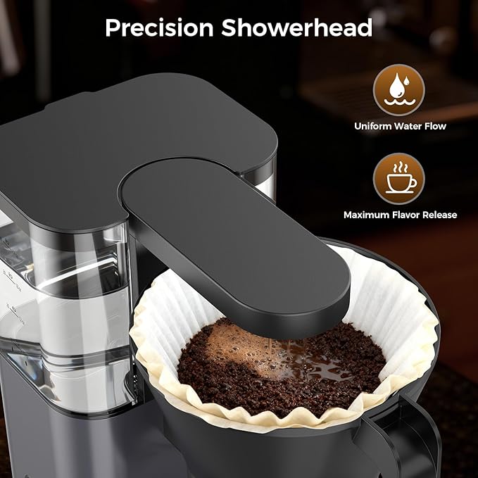 Kismile 8 Cup Drip Coffee Maker Machine, Pour Over Coffee Brew with 3s Instant Heat 197-205℉, Removable Water Tank, Adjustable Flow Control, Deep Cold Brew & Keep Warm 40 Min (starrygray)