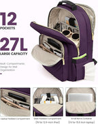 LOVEVOOK Laptop Backpack Purse for Women, Work Travel Computer Bags, College School Backpack for Student Girl, Quilted Casual Daypack with USB Port, Fit 15.6 Inch Laptop, Deep Plum