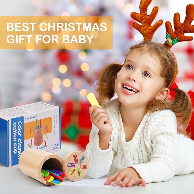 Montessori Toys for Toddler, Fine Motor Skills Toys Wooden Color Sorting Stacking Toy for Boys Girls Educational Gift for Kids Birthday