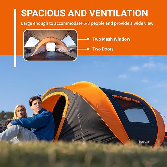 EchoSmile Pop Up Camping Tent, 2/4/6 Person Easy Setup Tent, Water Resistant Dome, Portable with Carry Bag