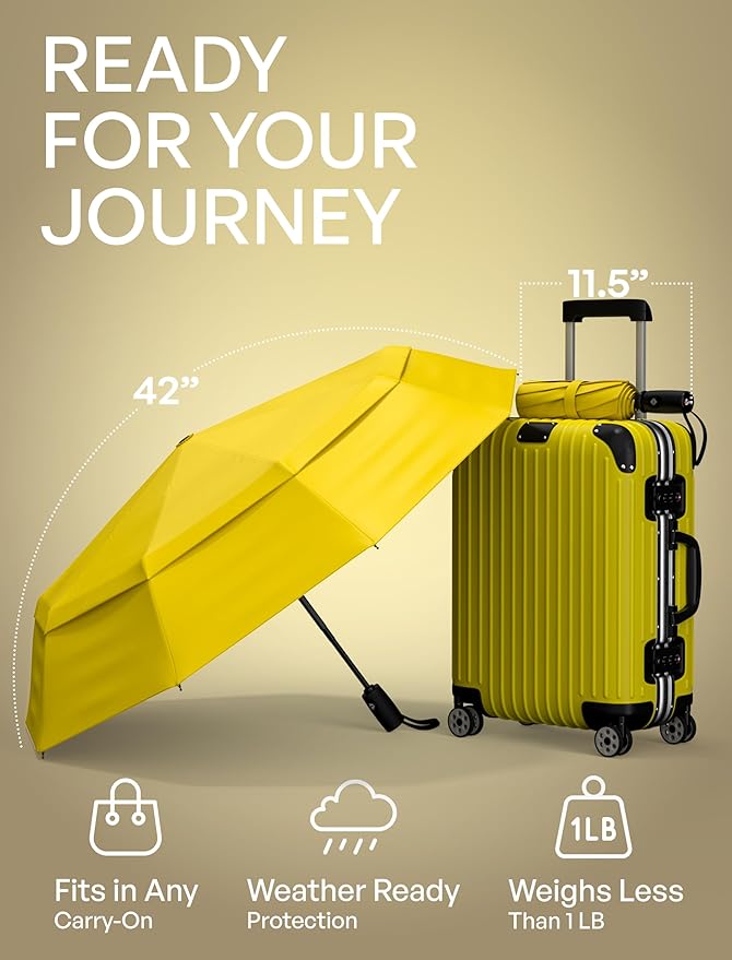 Repel Windproof Travel Umbrella - Compact & Withstands Winds up to 100MPH , Strongest Premium Auto Folding Umbrella for Rain and Sun - Durable, Light & Portable for Women & Men , Fits Backpack & Cars
