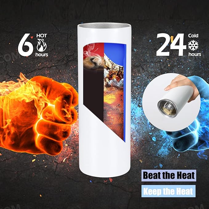 YOUKE OLA Sublimation Skinny Tumbler Straight Blank White 20oz - Sublimation Tumblers for Heat Transfer, Stainless Steel Coffee Cup with Shrink Wrap Sleeve & Heat Tape | Vinyl DIY Gifts, 6 Pack
