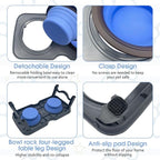 PINVNBY Elevated Portable Dog Bowl, Travel Raised Stand with Collapsible Silicone Double Diner Bowls Non-Slip Food and Water Bowls Holder for Small Dogs and Cats - 14.6" L x 7.5" W x 3.9" H