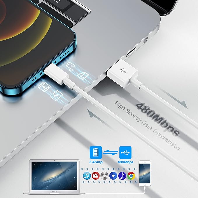 Lightning Cable 5pack[6/6/6/6/6FT] Apple MFi Certified Long iPhone Charger Fast Charging High Speed Data Sync USB Cable Compatible iPhone 13/12/12 PRO/Max/11/11PRO/XS/Max/XR/X/87/6plus/iPad Air