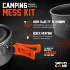 Smokey Camp Camping Cookware Mess Kit Set with Stove - Backpacking Camping Pots and Pans Set, All in One Non-Stick Camping Cooking Set, Portable Stove, Hiking, Picnic, Outdoor & Camping Cookware Set