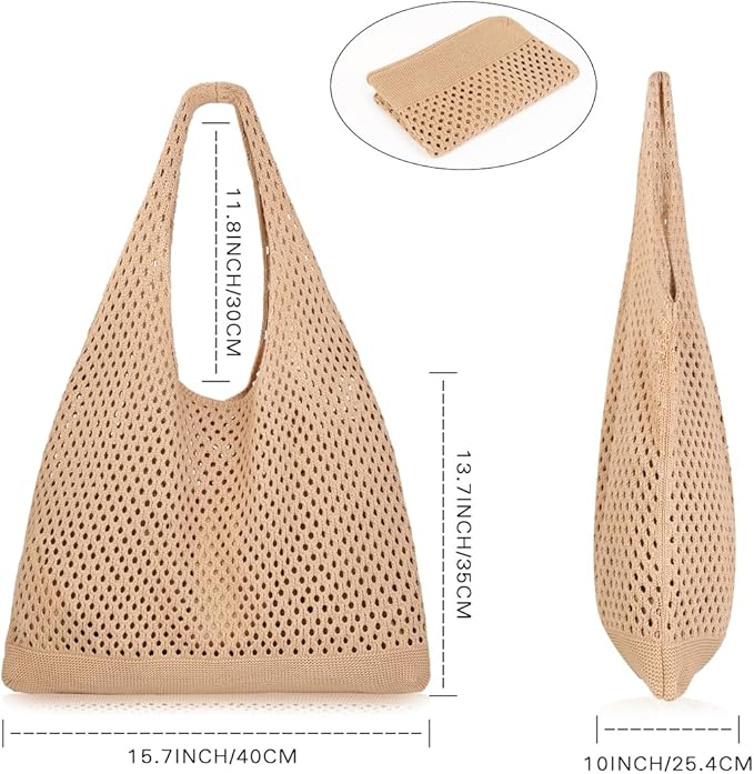 COOKOOKY Crochet Beach Tote bag Summer Beach Bag for Women Aesthetic Mesh Tote Bag Hippie Bag Knit Bag
