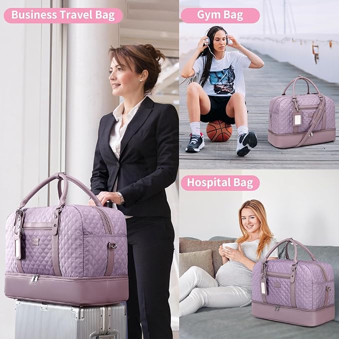 Wogarl 4PCS Weekender Bags for Women Large Overnight Weekend Travel Duffel Carry on Shoulder with Shoe Compartment Canvas Toiletry Bag for Travel Business Gym