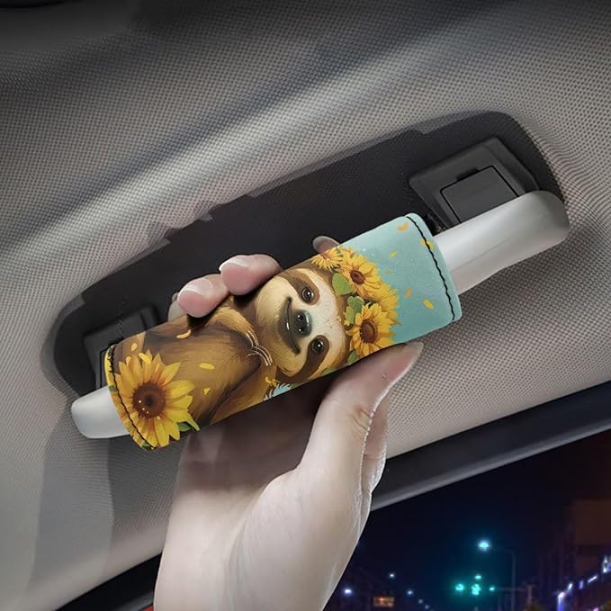 BIGCARJOB Sunflower Sloth Print Luggage Handle Wraps Set for Suitcase,2 Pieces Door Handle Protection Sleeve Covers Car Grab Handle Wraps Luggage Handle Tags Travel Accessories