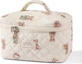 uekeboag Large Travel Quilted Makeup Bag for Women, Floral Cotton Cosmetic Bag, Coquette Aesthetic Floral Toiletry Organizer Bag