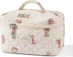 uekeboag Large Travel Quilted Makeup Bag for Women, Floral Cotton Cosmetic Bag, Coquette Aesthetic Floral Toiletry Organizer Bag