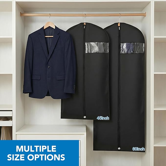 Dntorx 2 Pack Garment Bags with Clear Window, 45"/60" Clothes Covers with Zipper, Transparent Hanging Suit & Coat Covers for Closet Storage, Jackets, Dresses, Windbreakers