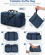 80L EXTRA LARGE Duffle Bag for Travel, 26" Foldable Travel Duffel Bag with Shoe Compartment for Men Women, Waterproof & Tear Resistant (Dark Blue, EXTRA LARGE, 80L)