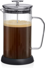 JoyJolt Fluted French Press Coffee and Tea Maker Set, 33.8oz Stainless Steel Press, Borosilicate Glass Coffee Press, Cold Brew Portable French Press, Tea Press, Large, clear
