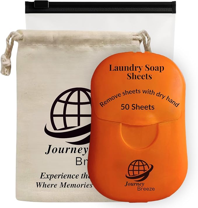 Travel Laundry Detergent Sheets 50 Pack – Compact Travel Detergent for Sink Washing, Lightweight Laundry Detergent Strips for Clothes on Trips, Hotels & Cruises