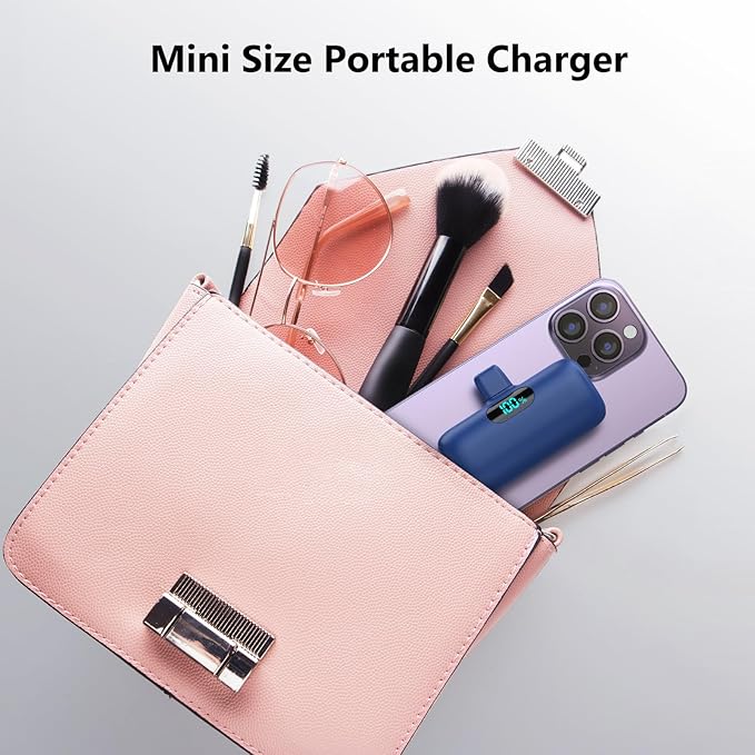 Mini Portable Charger USB C Power Bank,Upgraded 5000mAh PD Fast Charging Battery Pack Built-in USB-C Connector Travel Essential for iPhone17/17Pro/17Pro Max/Air/16 Plus/16Pro Max/15 Series Android