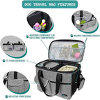 PetAmi Dog Travel Bag, Travel Pet Bag Organizer, Dog Food Travel Bag with Container Collapsible Bowls, Pet Travel Supplies Gift Accessories Weekend Camping, Puppy Cat Diaper Bag, Stripe Black Medium