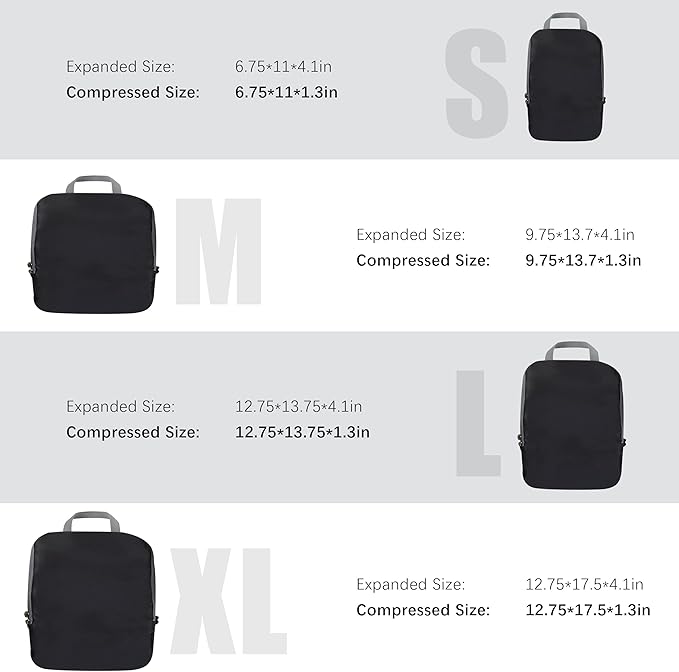 PANDA JOYS 4 Set Compression Packing Cubes Travel - Travel Accessories Expandable Packing Organizers for Carry On - Essentials Luggage Bags - Black