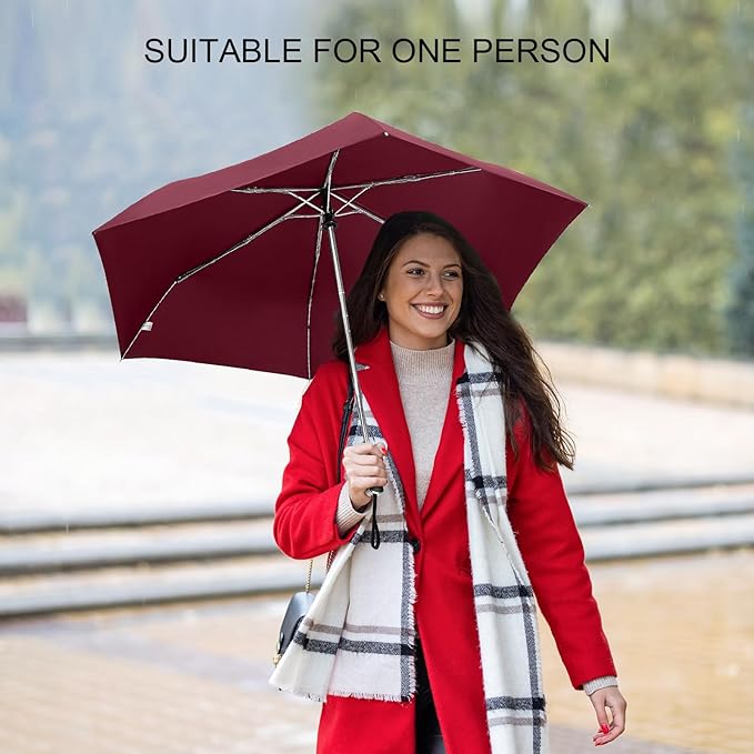 Compact Travel Umbrella for Purse - Flat Handle, Waterproof for Light Rain