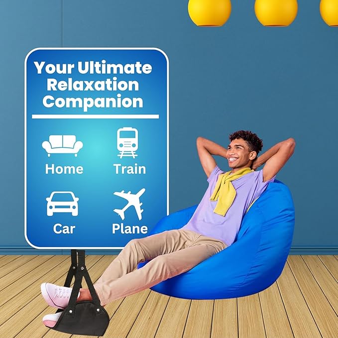 Foot Hammock for Plane or Travel Pillow - Airplane Foot Hammock and Plane Foot Rest - Ultimate Travel Accessories with Sleep Mask and Ear Plugs (Couples/Long Haul Kit (2 Hammocks + Mask + Plugs))